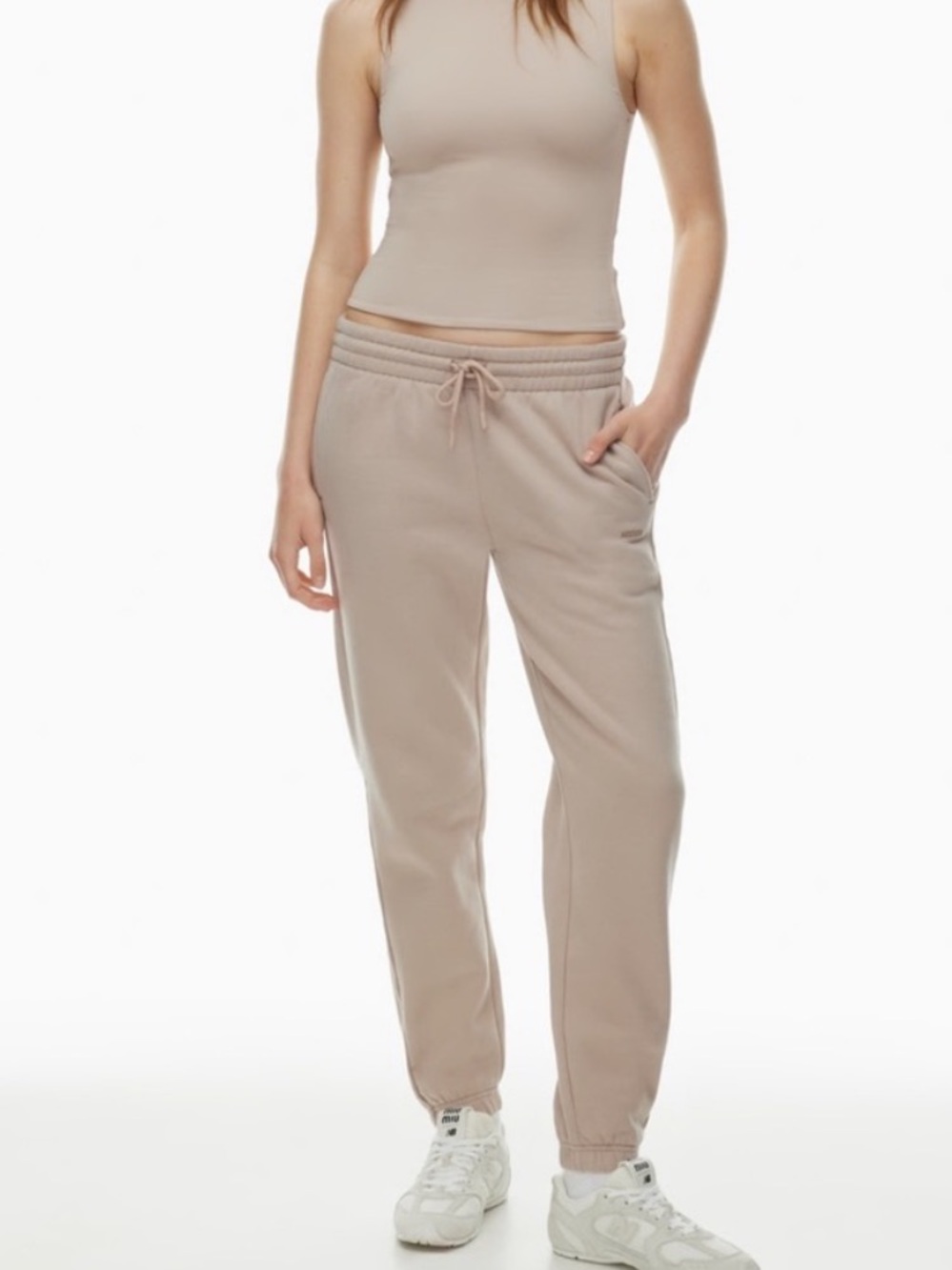 TNA Aritzia cozy fleece boyfriend sweat pant tan